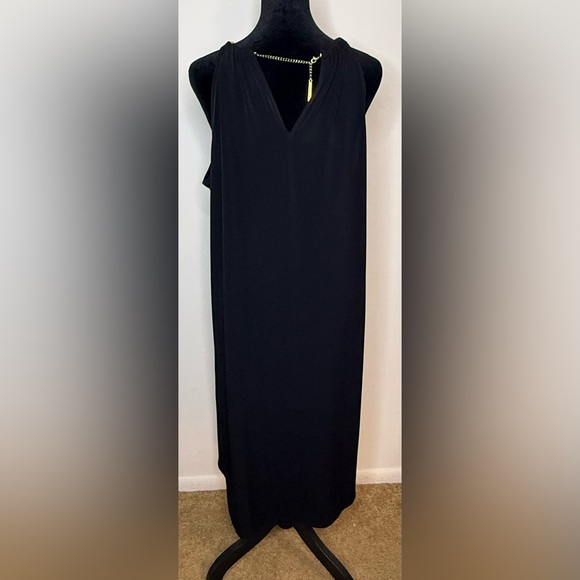 Michael Kors sexy chic High Low halter dress Gold tone chain neckline logo large - Picture 5 of 9